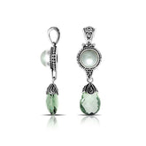 Handmade sterling silver pendant with pearl and green amethyst quartz drop, crafted in Bali.